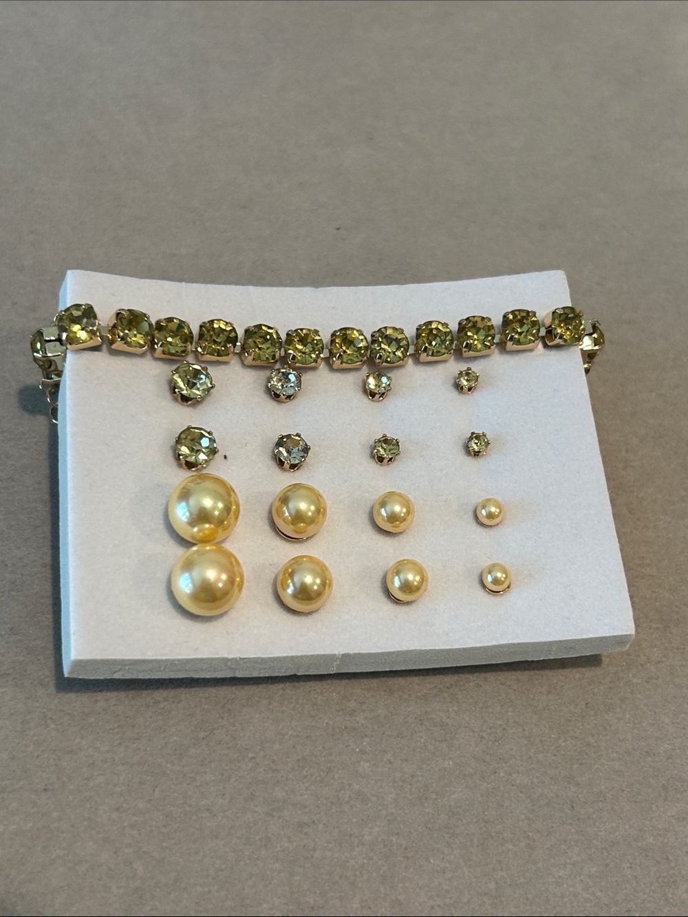 Gold-Tone Pearl & Crystal Earring Set with Bracelet - 8 Pair Mix
